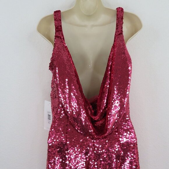 Love Theia Womens 10 Pink Sequin Draped Back Sleeveless Sheath Dress 9212238 NEW - Picture 6 of 12